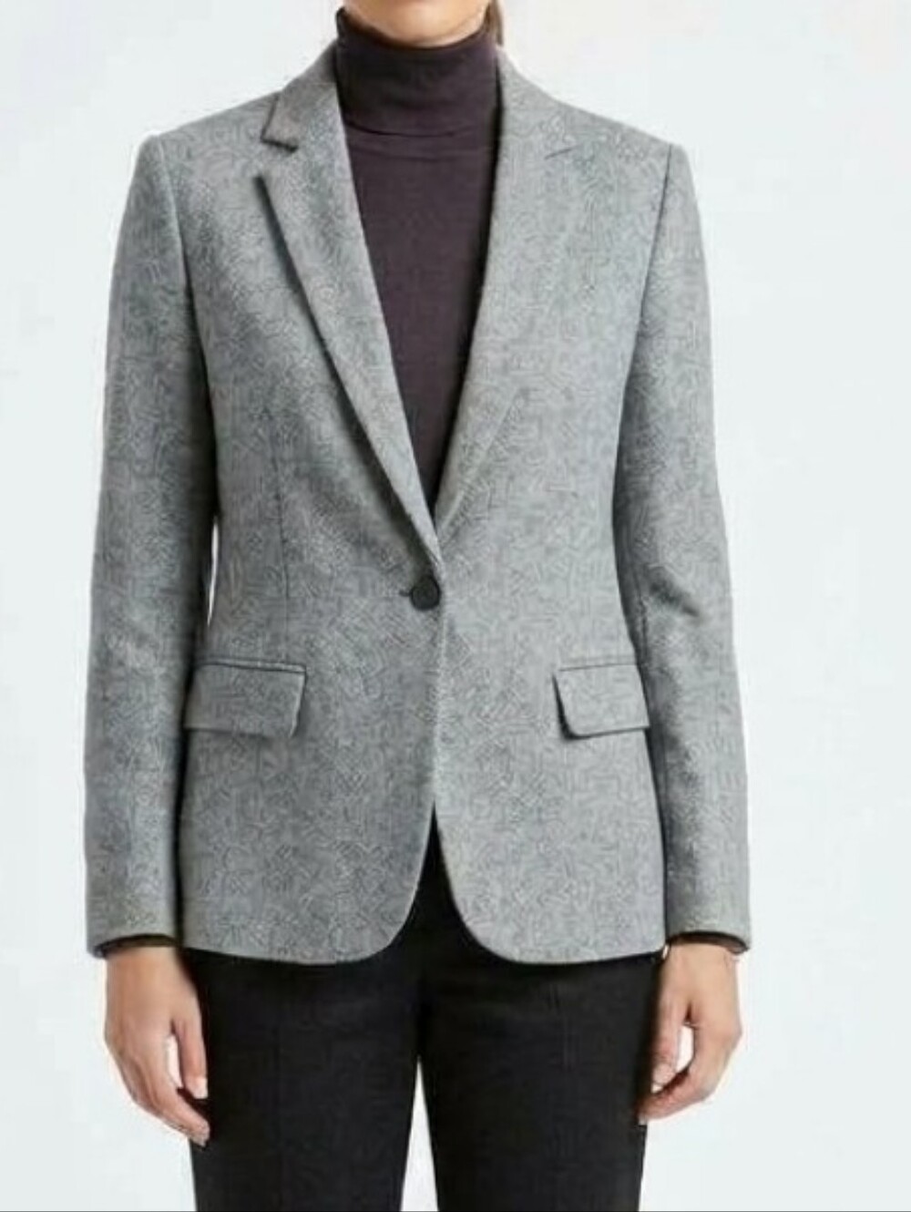 NWOT Loft Gray Herringbone Gray Knit Blazer Jacket  1-Button Soft Jersey Sz 14